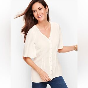 NWT 🤍 Talbots Flutter Sleeve Button-Down Short-Sleeve Blouse, Ivory, Size 16
